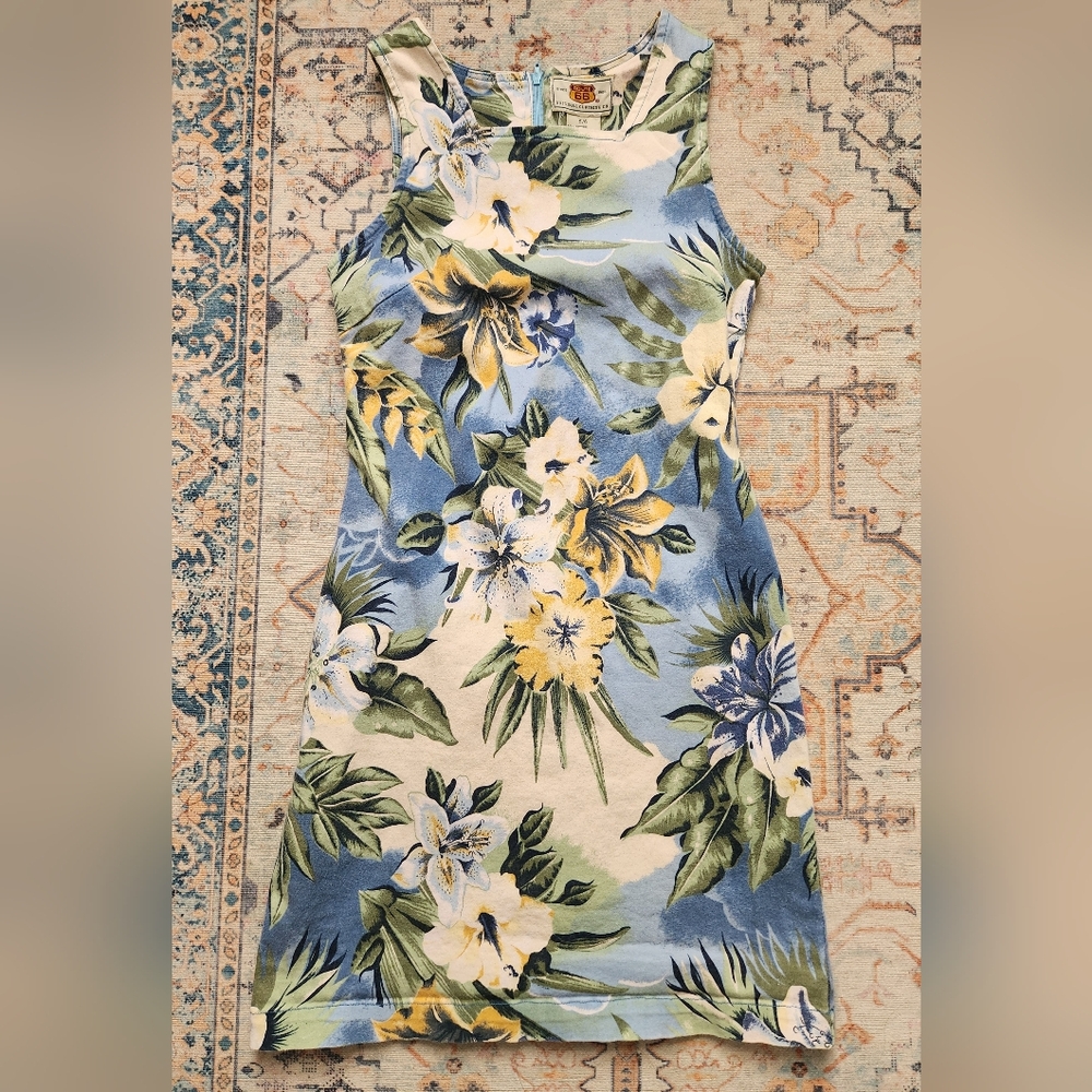Vintage Route 66 Mini Dress, Size 5/6, Tropical Print
